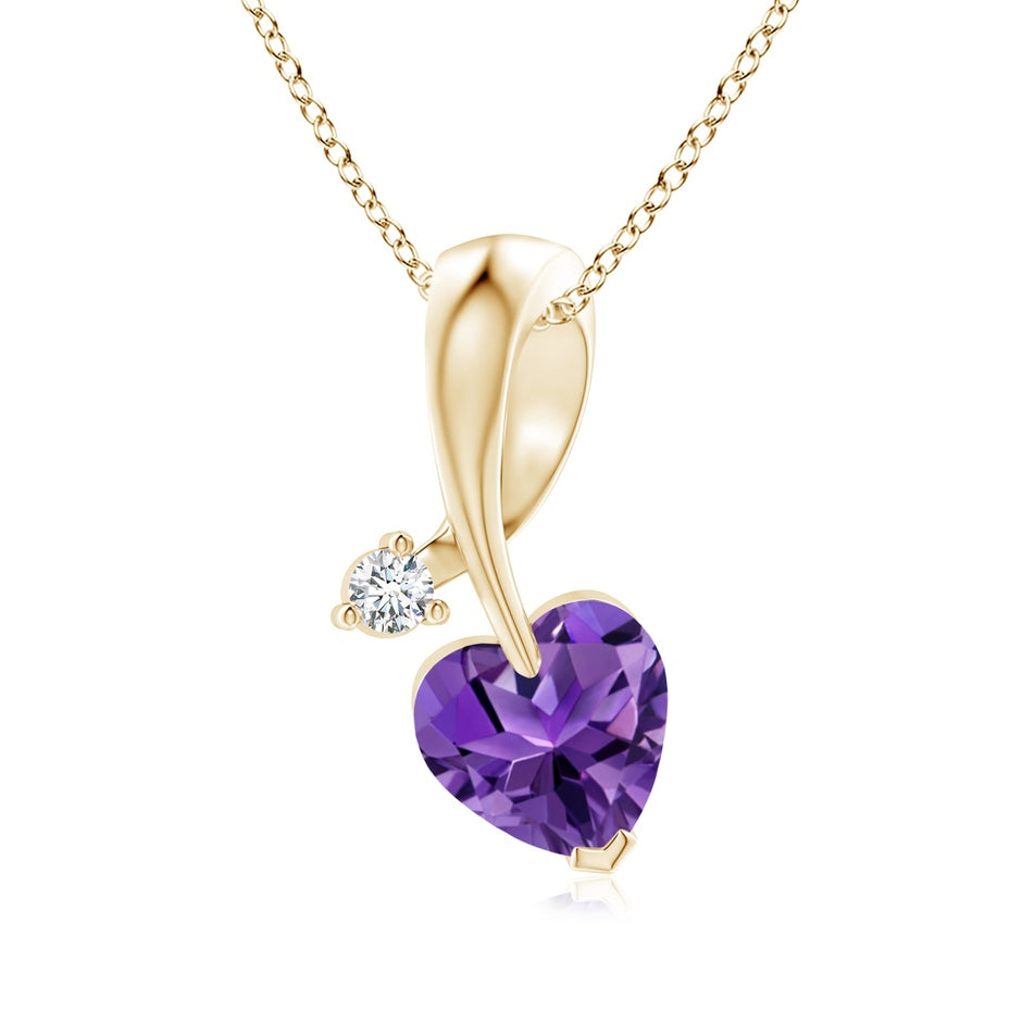 Heart-Shaped Amethyst Ribbon Pendant with Diamond