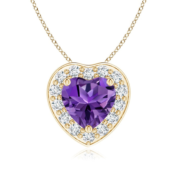 Heart-Shaped Amethyst Pendant with Diamond Halo