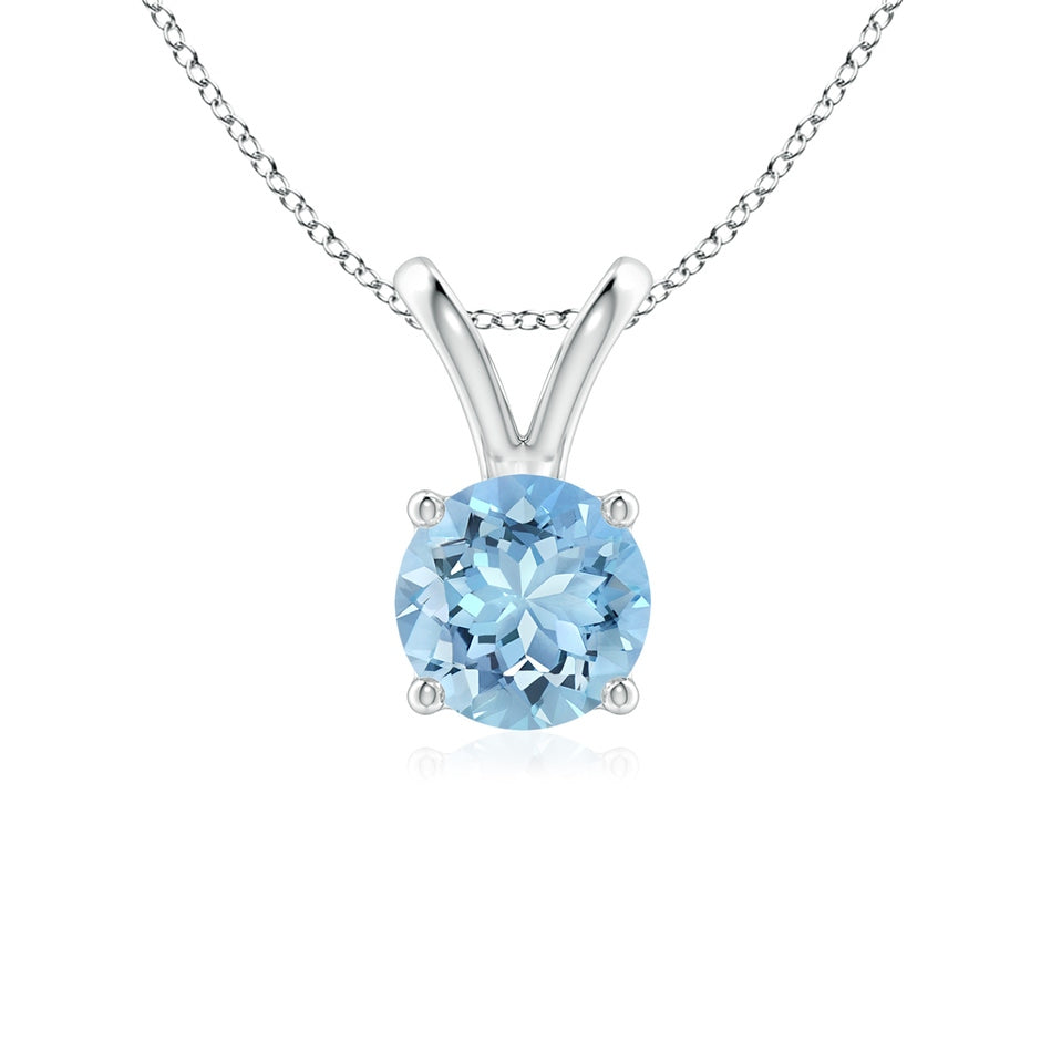 V-Bale Round Aquamarine Solitaire Pendant
