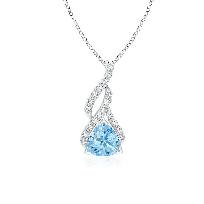 Trillion Aquamarine Solitaire Pendant with Diamond Swirl
