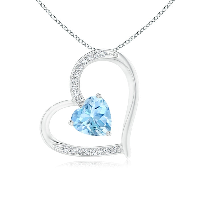 Aquamarine and Diamond Tilted Heart Pendant