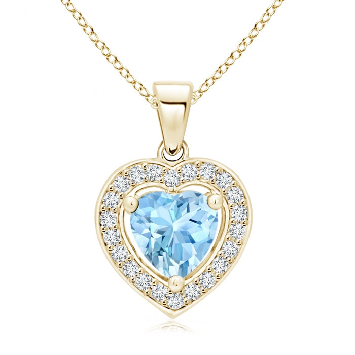 Floating Aquamarine Heart Pendant with Diamond Halo