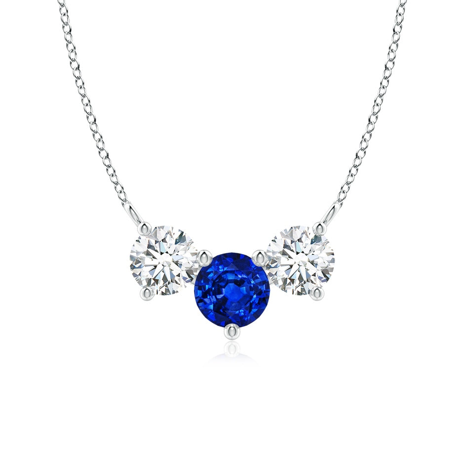 Classic Trio Round Lab-Grown Blue Sapphire and Diamond Necklace