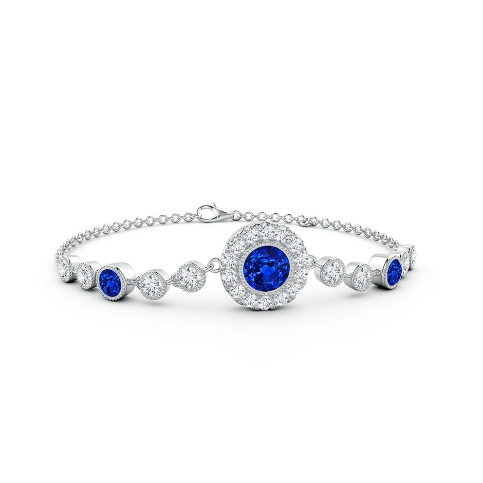 Lab-Grown Vintage Style Bezel-Set Sapphire and Lab Diamond Bracelet