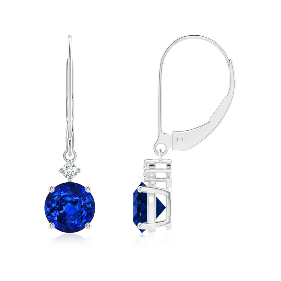 Prong-Set Round Lab-Grown Blue Sapphire Leverback Dangle Earrings with Diamond