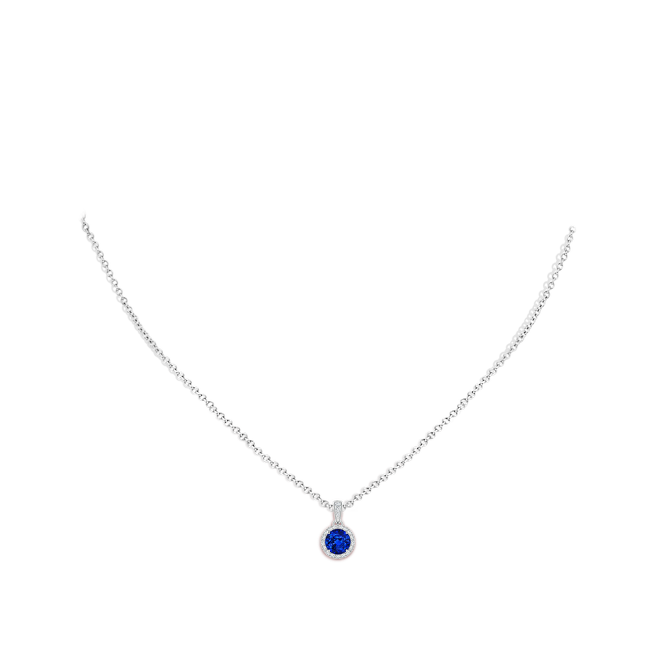Lab-Grown Claw-Set Round Sapphire Pendant with Diamond Halo
