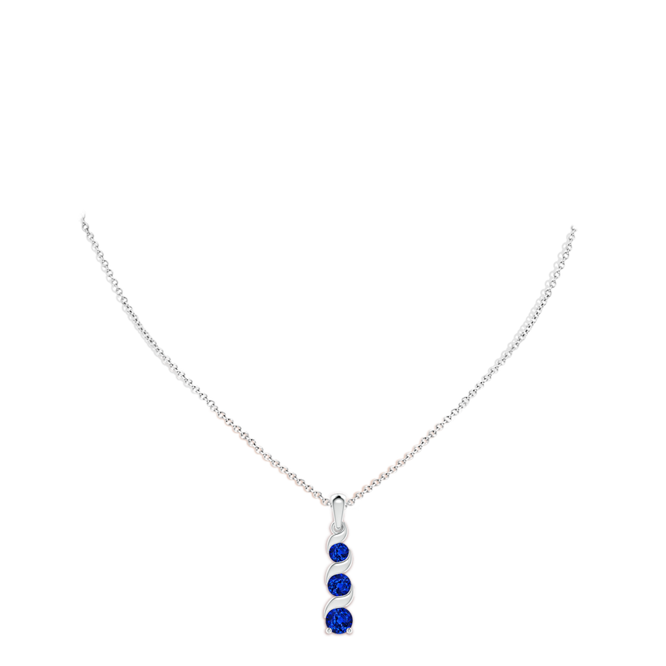 Lab-Grown Channel-Set Round Blue Sapphire Three Stone Journey Pendant