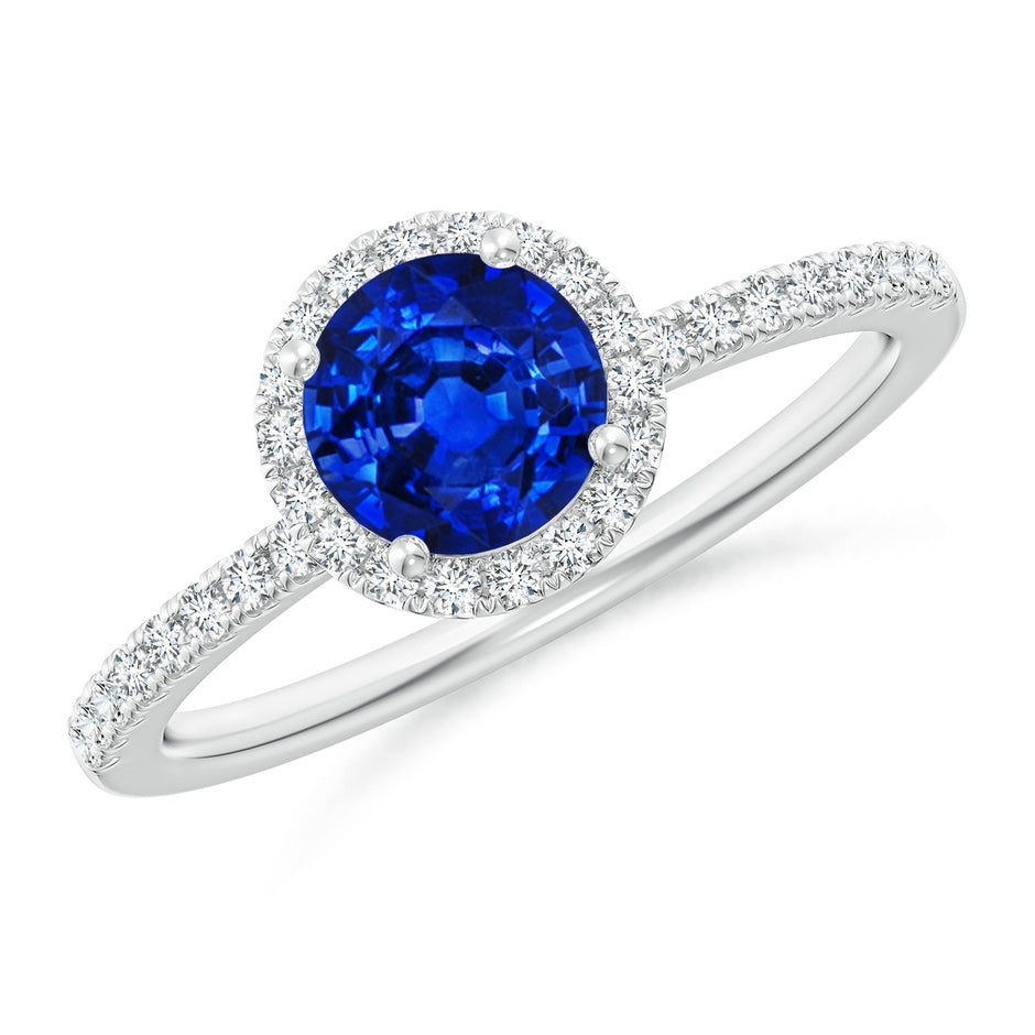 Lab-Grown Round Blue Sapphire Classic Halo Engagement Ring