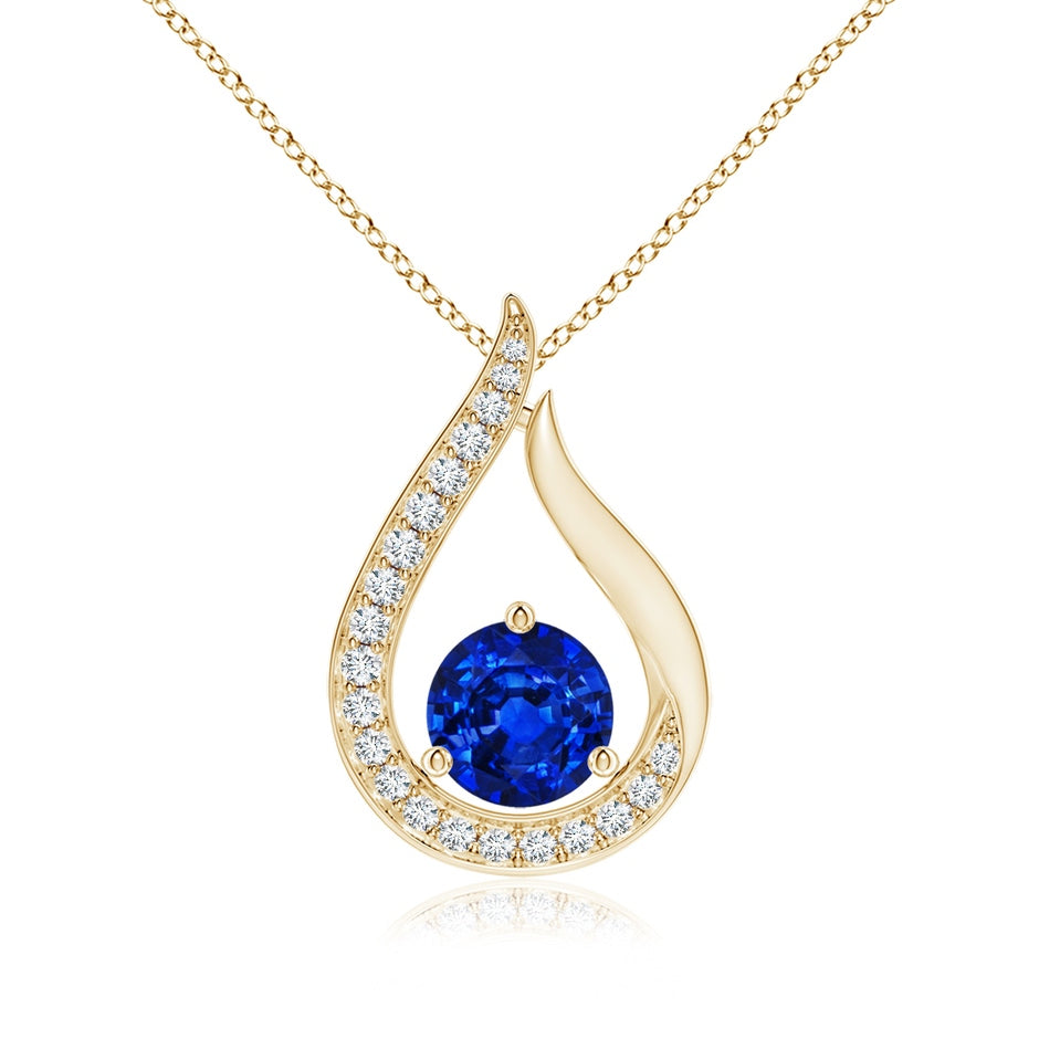 Lab-Grown Floating Blue Sapphire Tulip Pendant with Lab Diamonds
