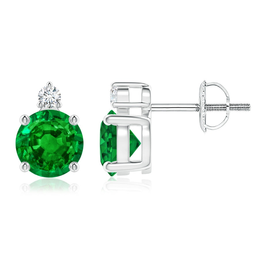 Lab-Grown Basket-Set Round Emerald Stud Earrings with Diamond