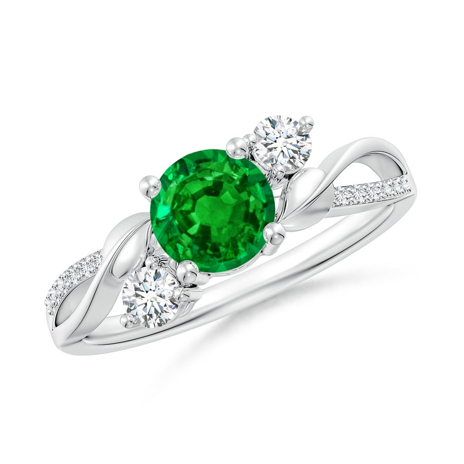 Emerald and Diamond Twisted Vine Engagement Ring