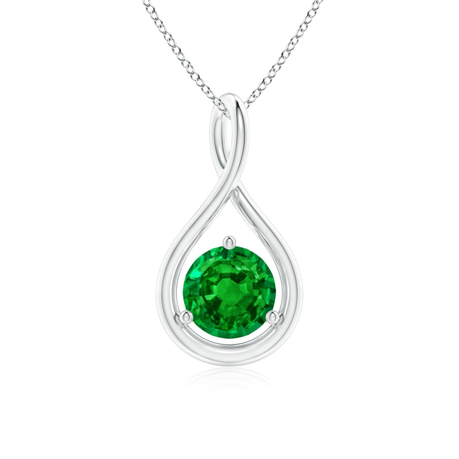 Solitaire Round Emerald Infinity Twist Pendant