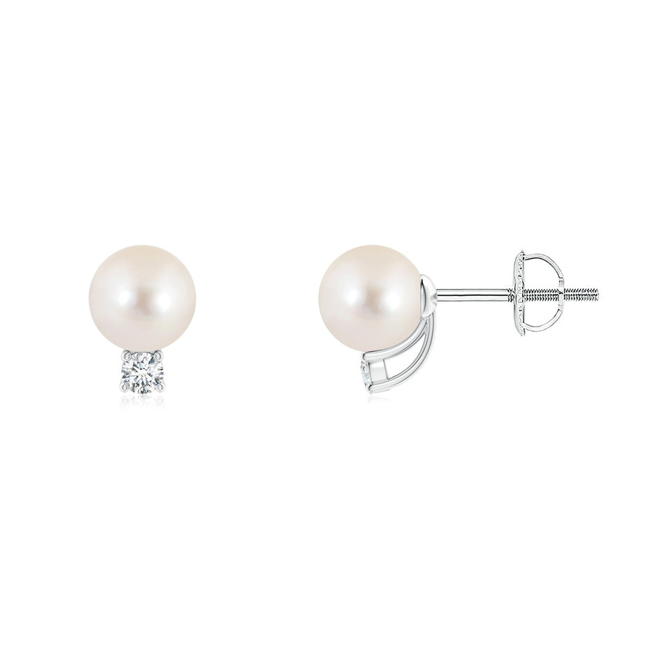 Solitaire Freshwater Pearl Studs with Diamond