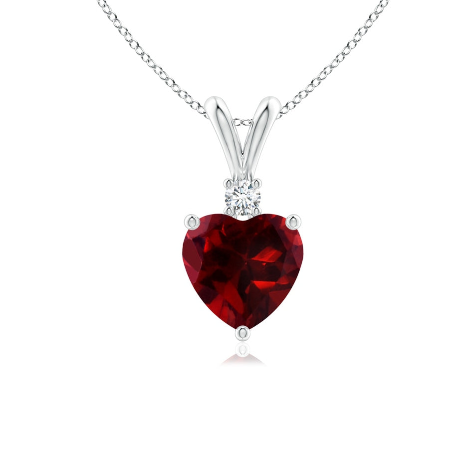 Heart-Shaped Garnet V-Bale Pendant with Diamond