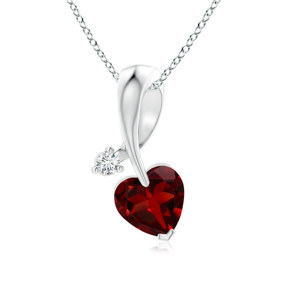 Heart-Shaped Garnet Ribbon Pendant with Diamond
