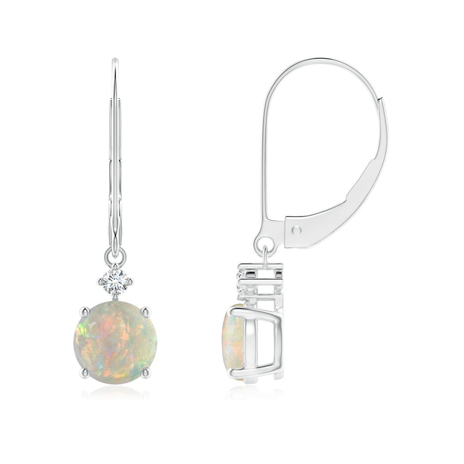 Prong-Set Round Opal Leverback Dangle Earrings with Diamond