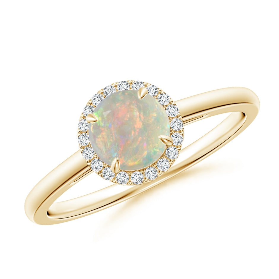 Round Opal Cathedral Ring with Diamond Halo