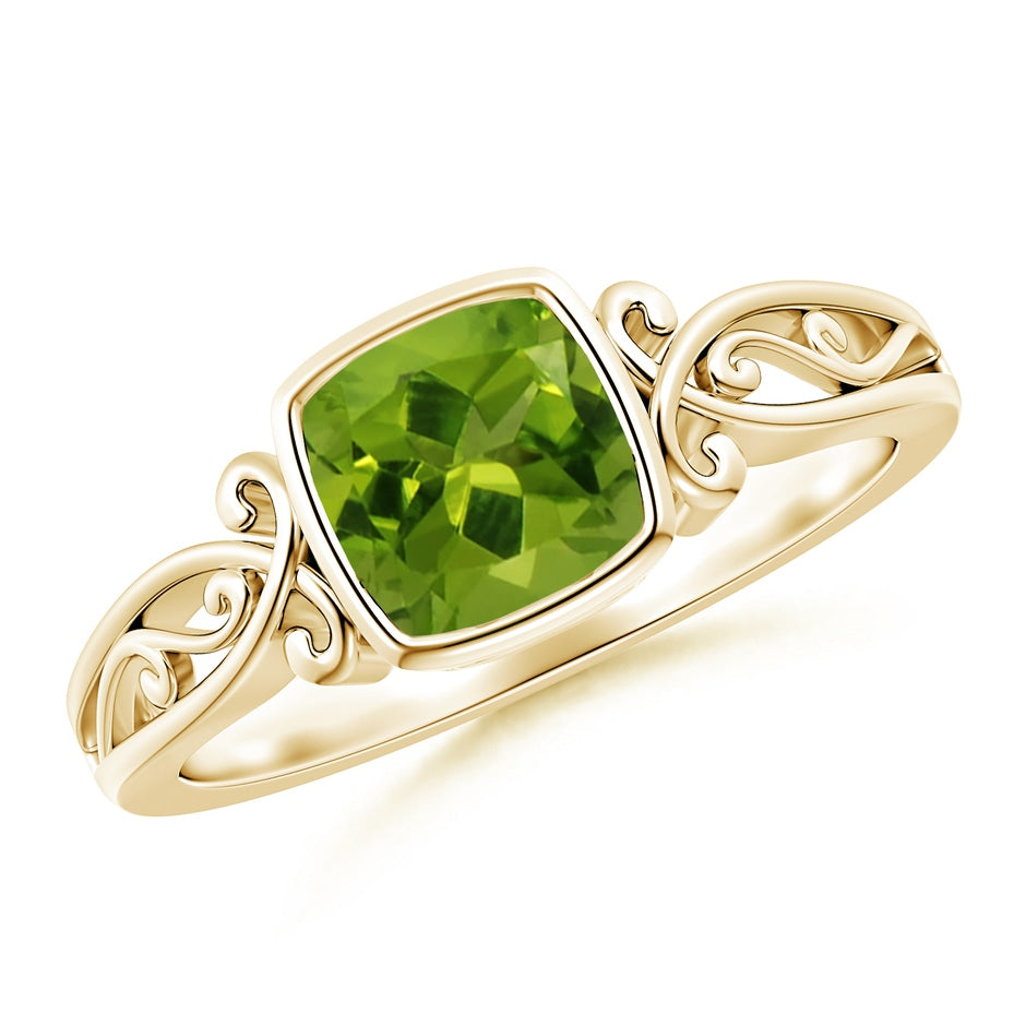Vintage Style Cushion Peridot Solitaire Ring