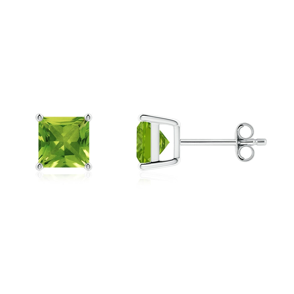 Classic Basket-Set Square Peridot Stud Earrings