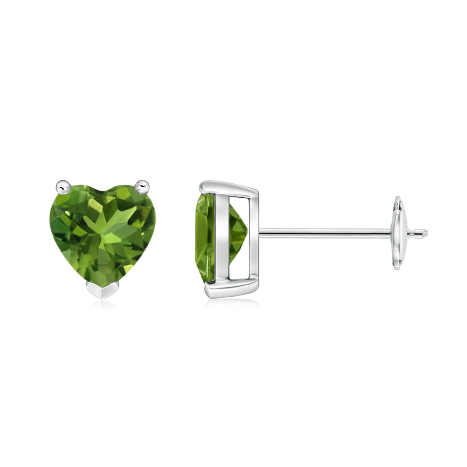 Peridot Solitaire Heart Stud Earrings