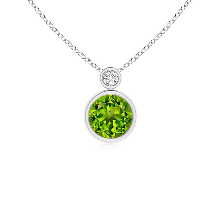 Bezel-Set Peridot Solitaire Pendant with Diamond