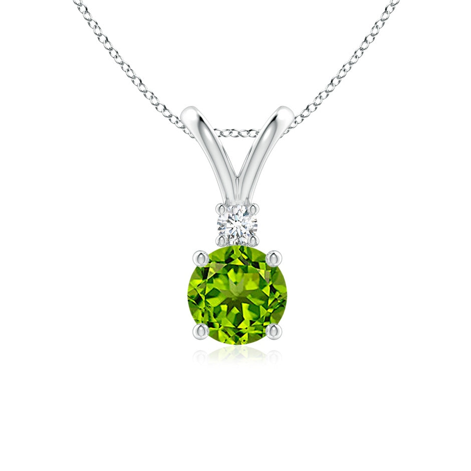 Round Peridot Solitaire V-Bale Pendant with Diamond