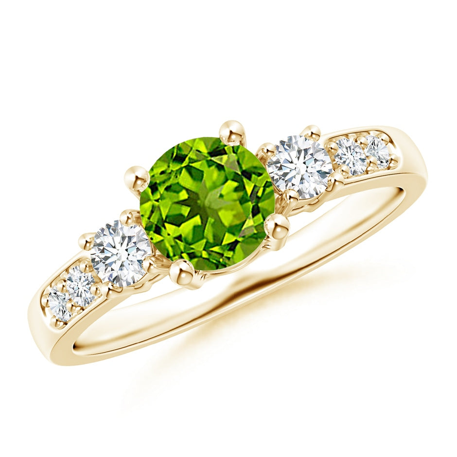 Three Stone Peridot and Diamond Ring