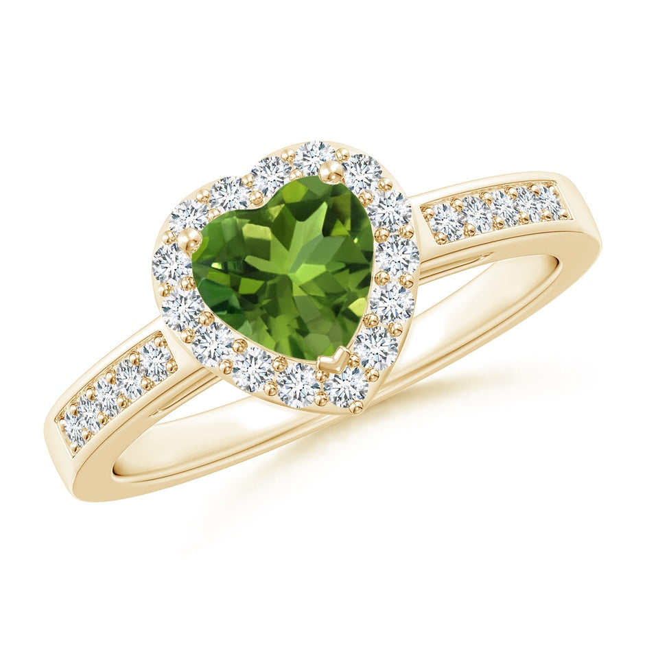 Heart-Shaped Peridot Halo Ring with Diamond Accents