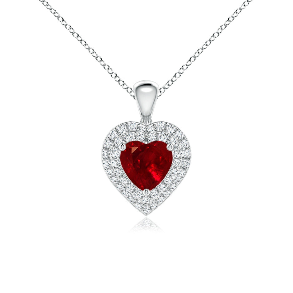 Ruby Heart Pendant with Diamond Double Halo