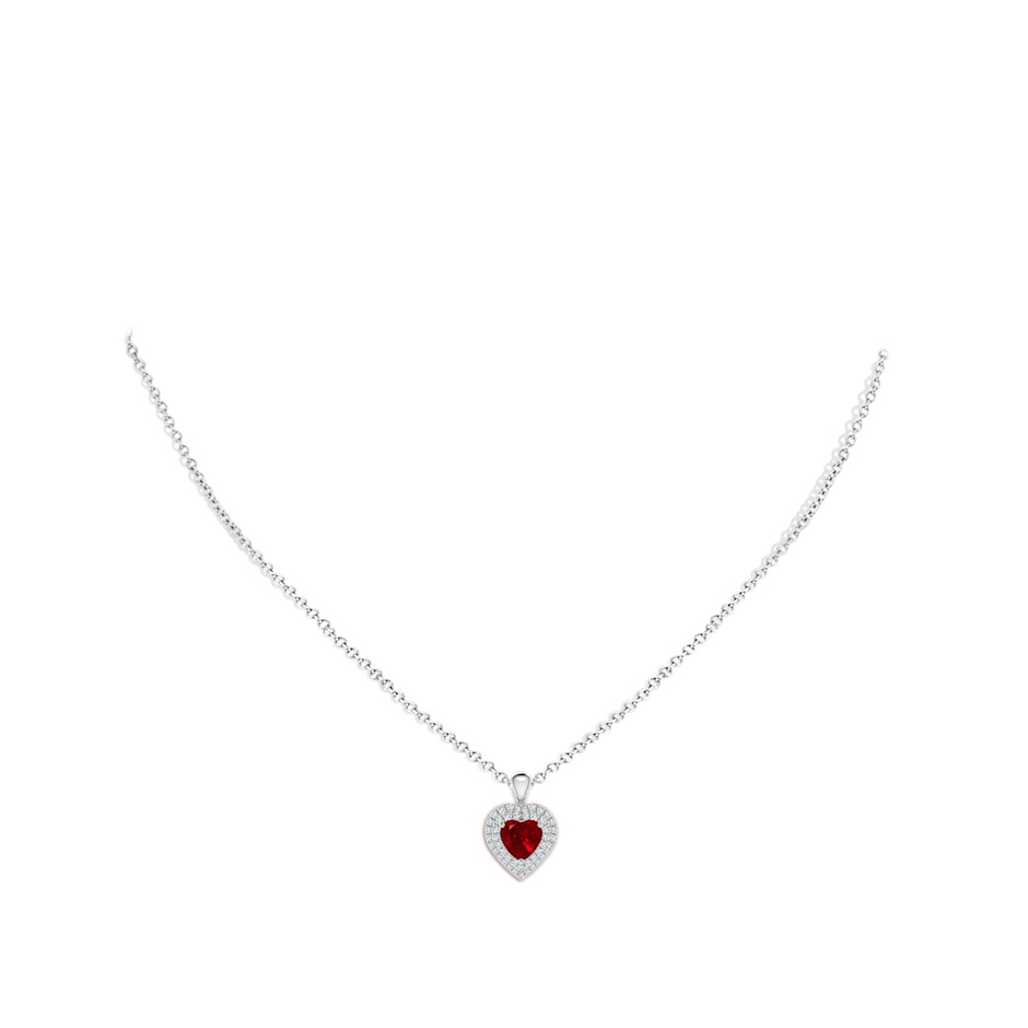 Ruby Heart Pendant with Diamond Double Halo
