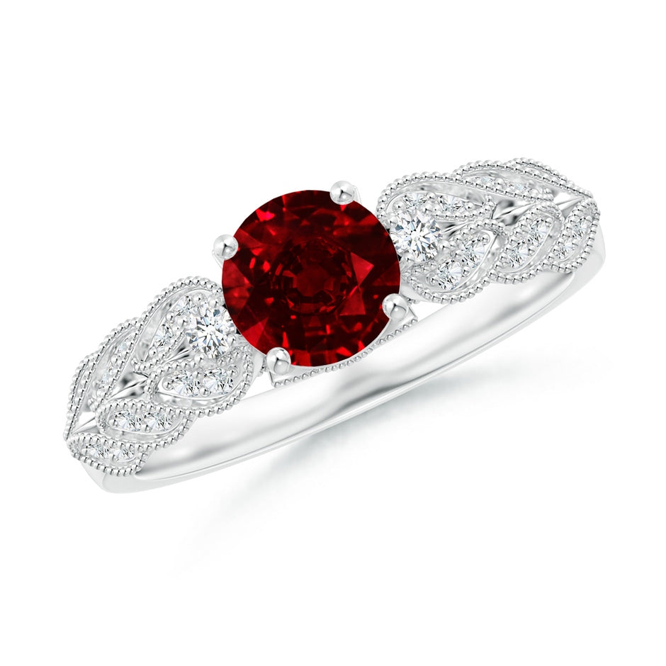 Lab-Grown Aeon Vintage Style Ruby Solitaire Engagement Ring with Milgrain