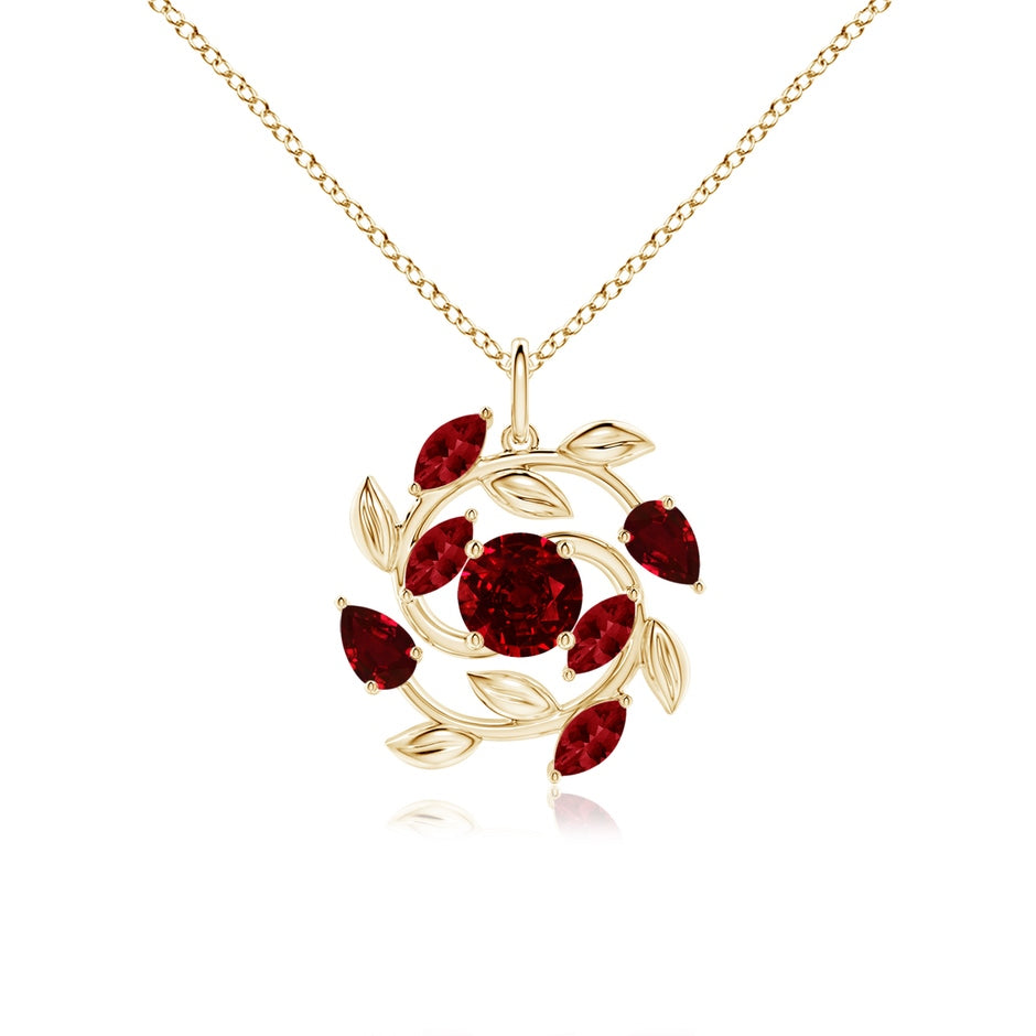 Round and Marquise Ruby Olive Branch Pendant