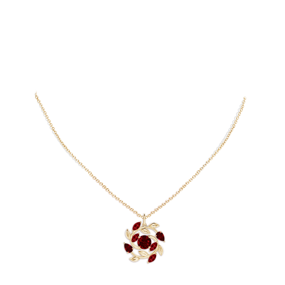 Round and Marquise Ruby Olive Branch Pendant