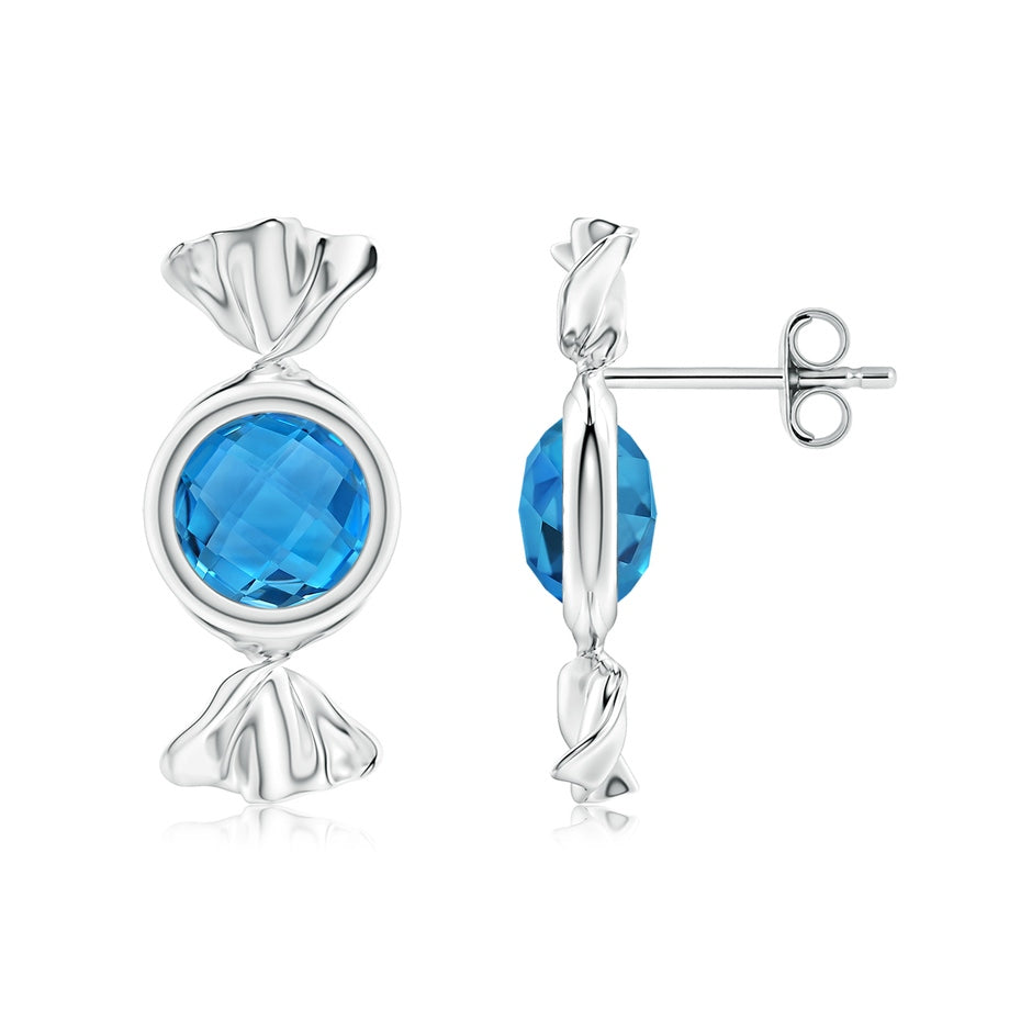 Sweet Treats Round Swiss Blue Topaz Candy Stud Earrings