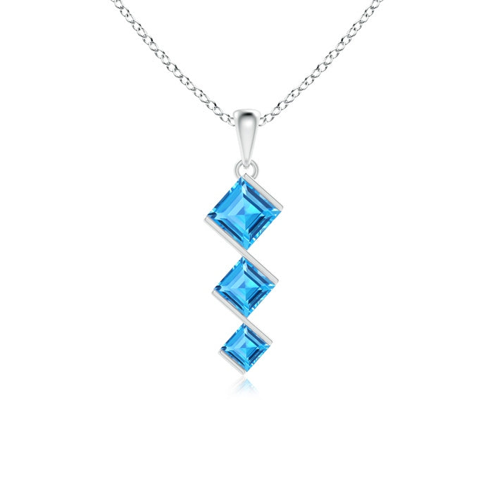 Bar-Set Square Swiss Blue Topaz Three Stone Pendant