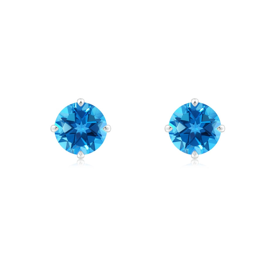Basket-Set Round Swiss Blue Topaz Stud Earrings
