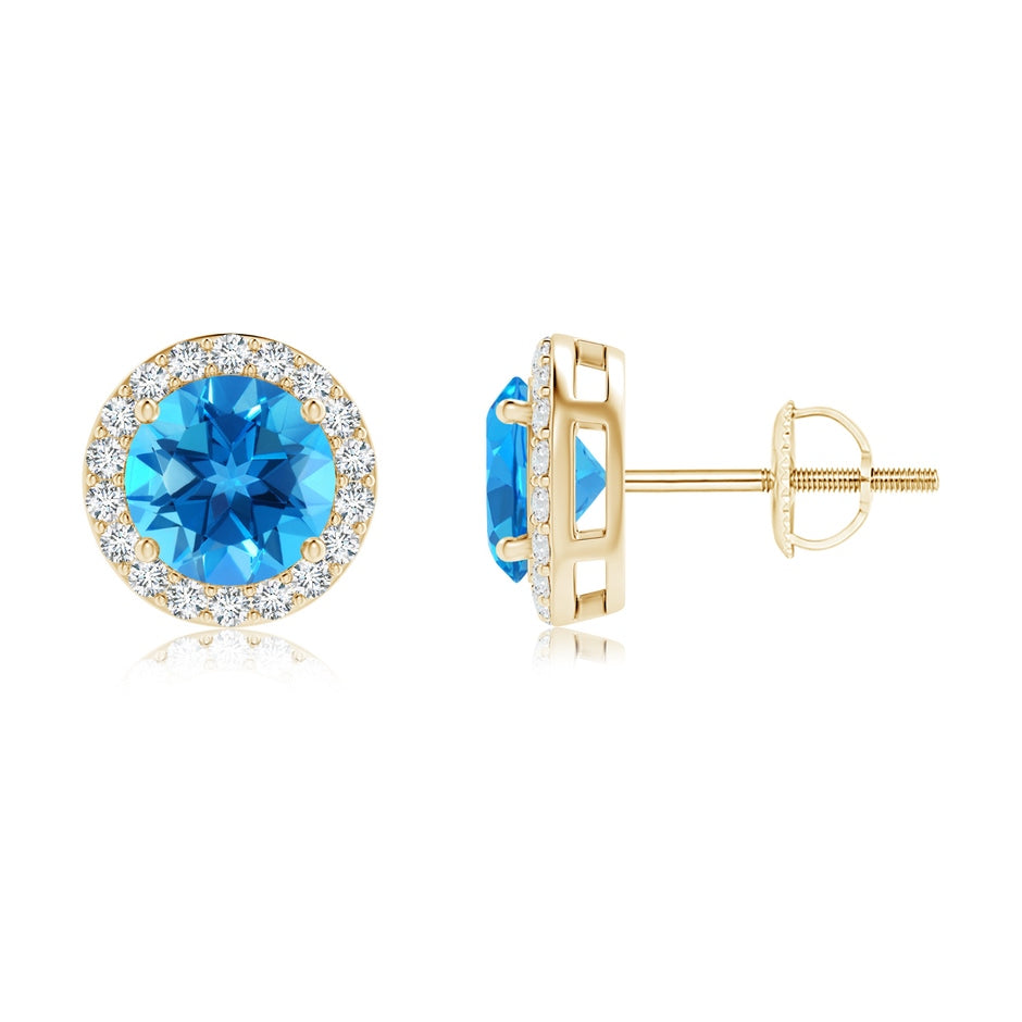 Vintage-Inspired Round Swiss Blue Topaz Halo Stud Earrings