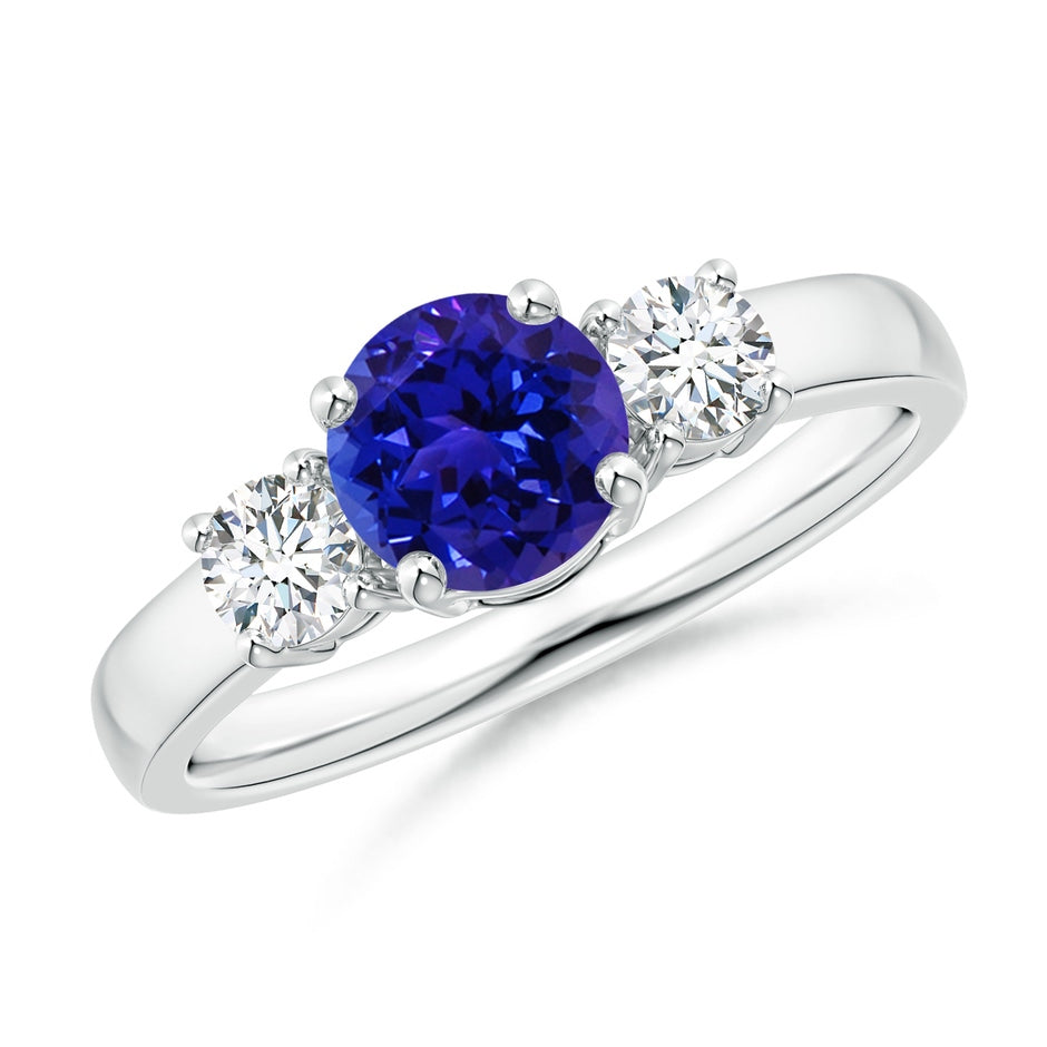 Classic Round Tanzanite and Diamond Three Stone Engagement Ring