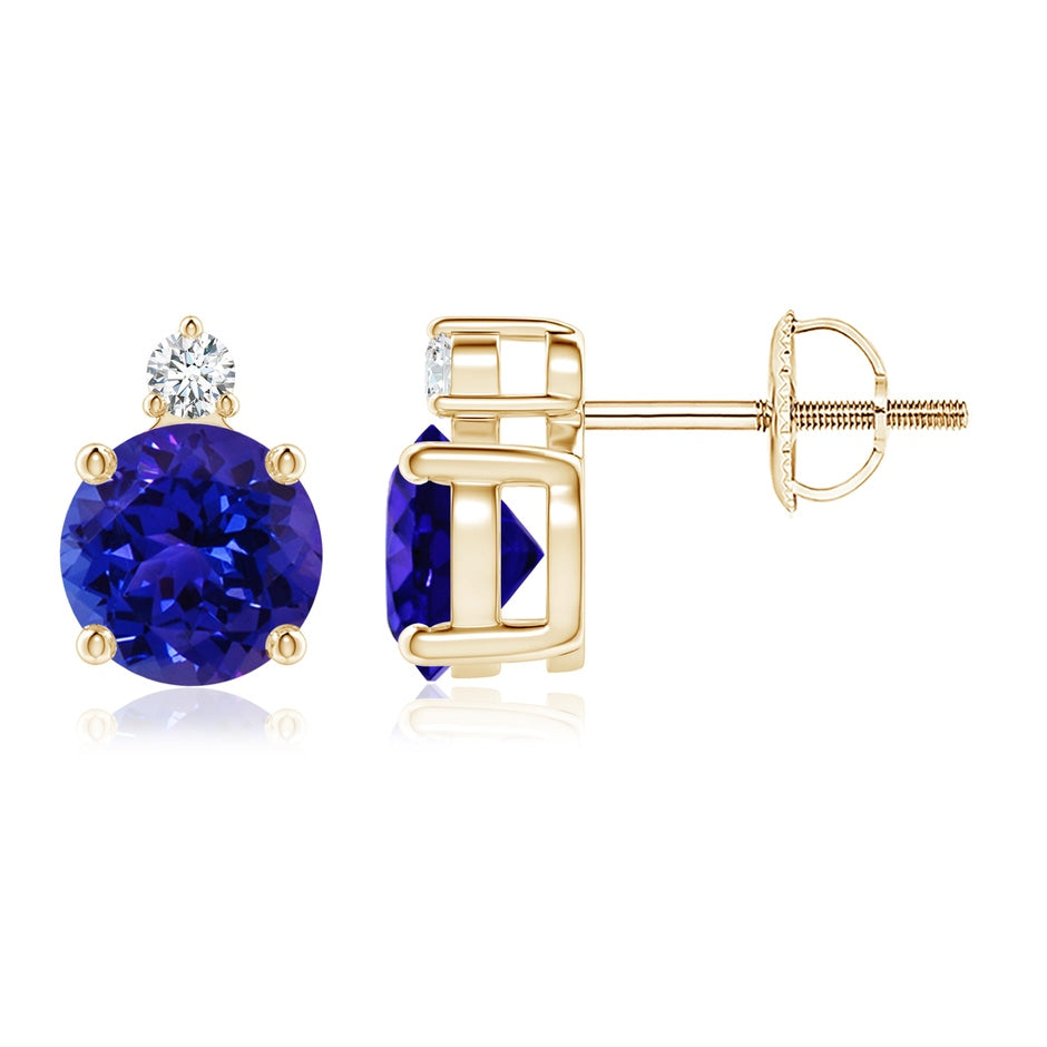 Basket-Set Round Tanzanite Stud Earrings with Diamond