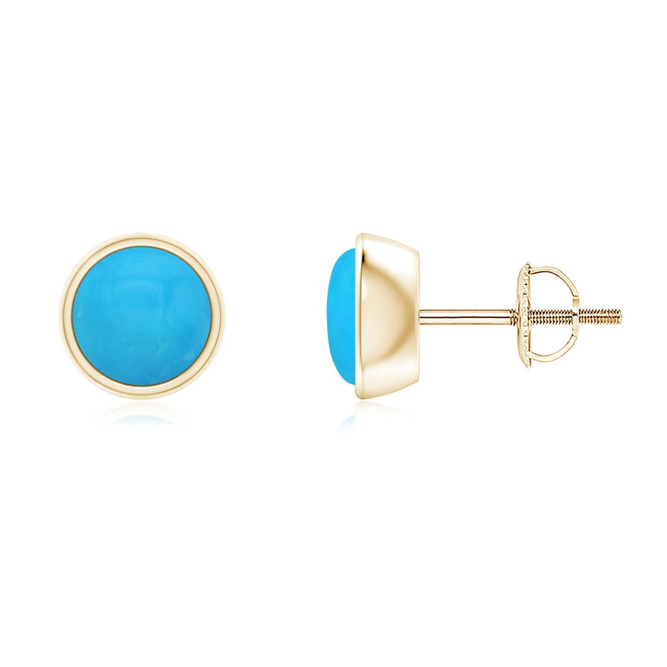Bezel-Set Round Cabochon Turquoise Stud Earrings