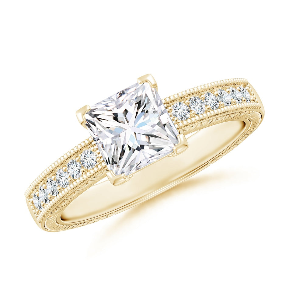 Lab-Grown Princess Cut Diamond Solitaire Ring with Milgrain Detailing
