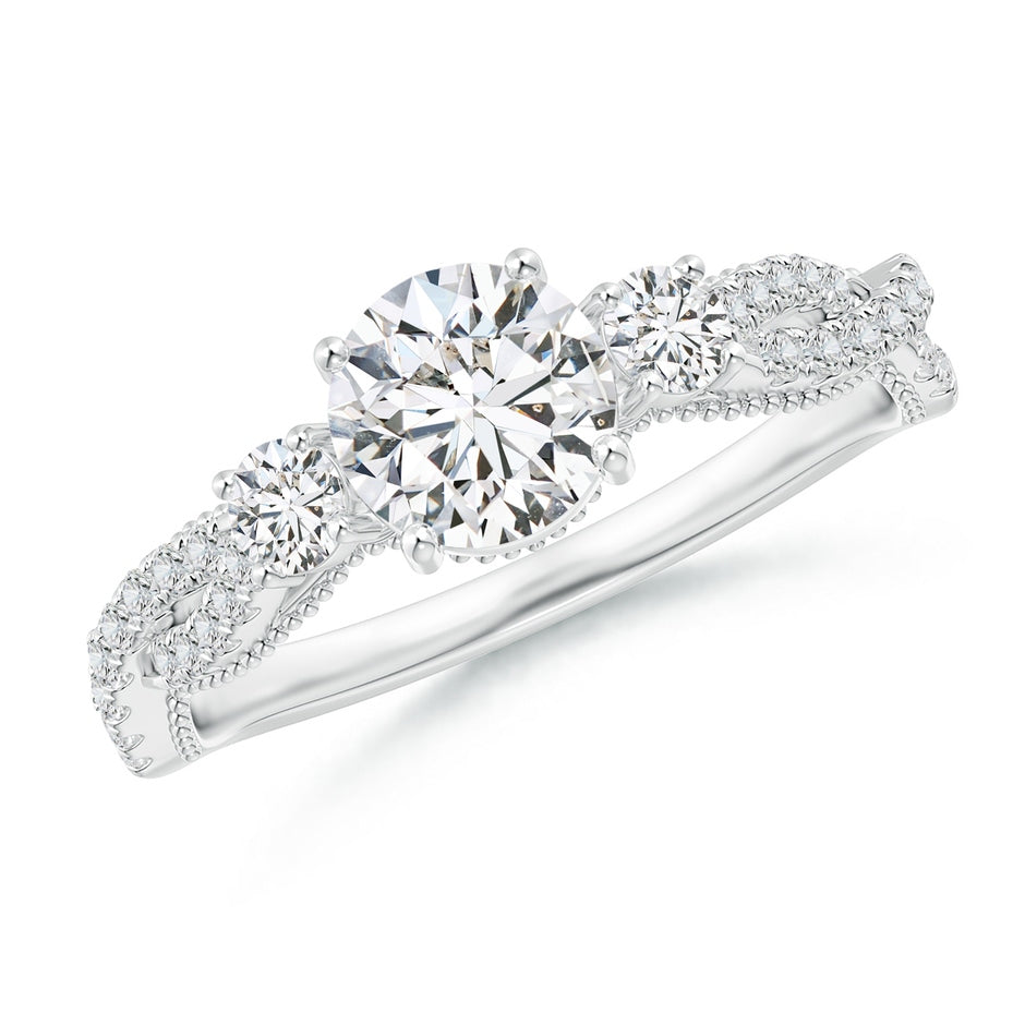 Aeon Vintage Inspired Three Stone Diamond Criss Cross Shank Engagement Ring