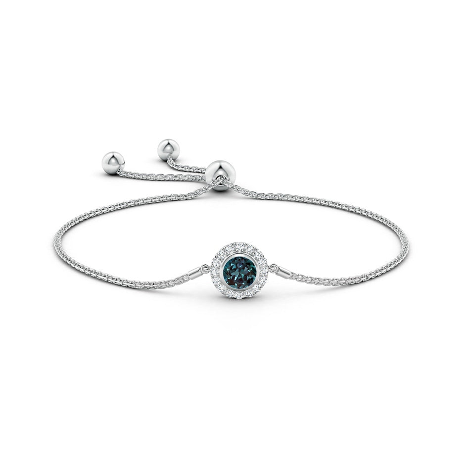 Bezel-Set Lab-Grown Alexandrite Bolo Bracelet with Diamond Halo