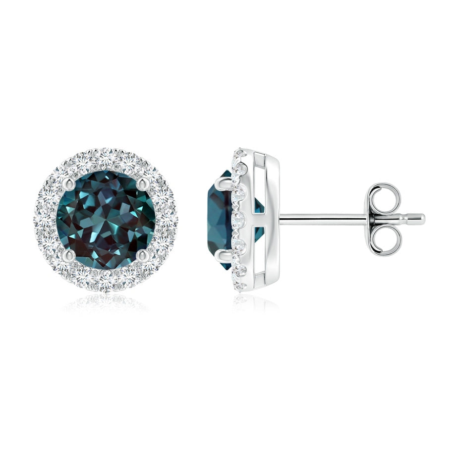 Prong-Set Lab-Grown Alexandrite and Diamond Halo Stud Earrings