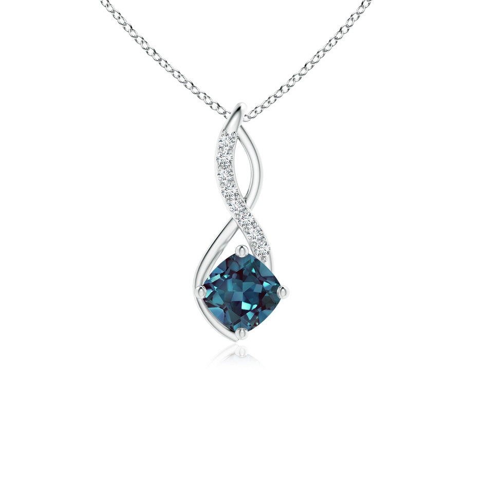 Cushion Lab-Grown Alexandrite Infinity Pendant with Diamond Accents