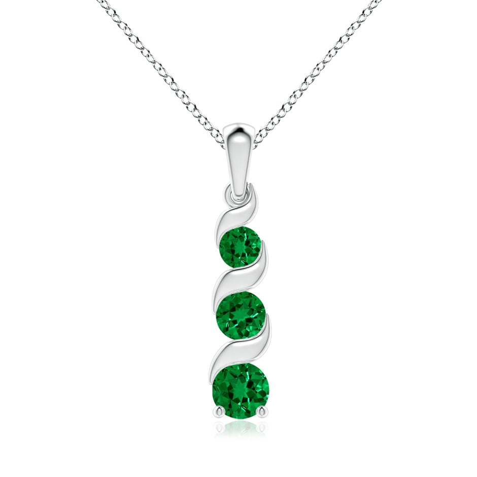 Lab-Grown Channel-Set Round Emerald Three Stone Journey Pendant