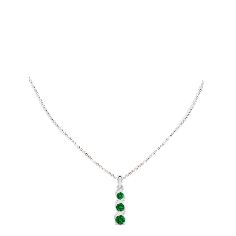 Lab-Grown Channel-Set Round Emerald Three Stone Journey Pendant