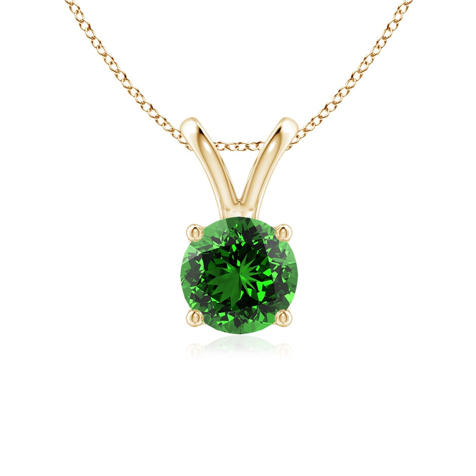 Lab-Grown V-Bale Round Emerald Solitaire Pendant