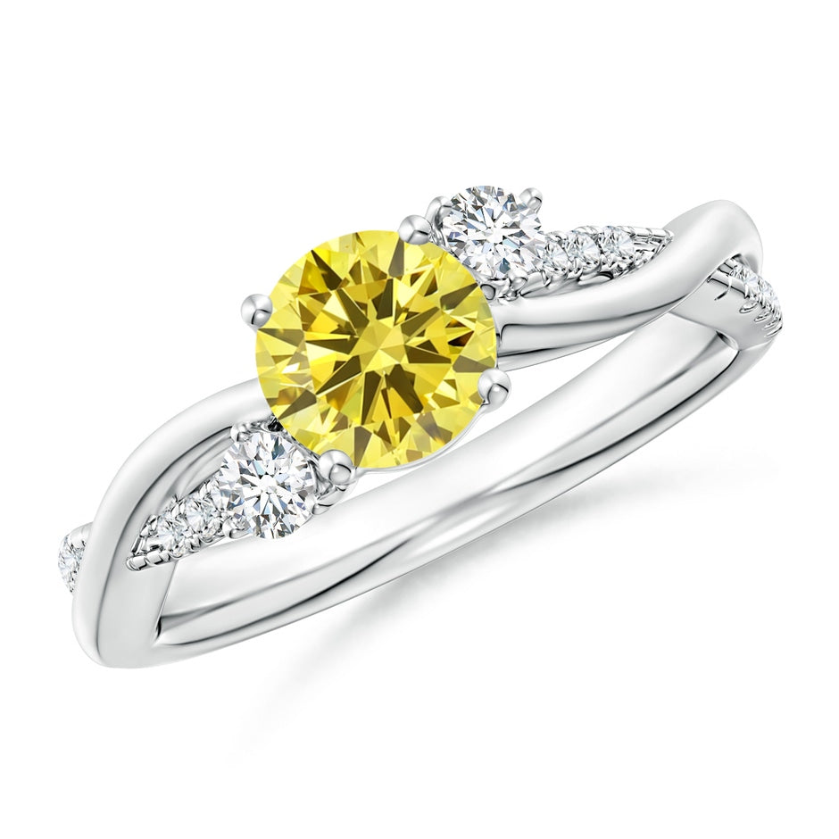 Nature Inspired Lab-Grown Fancy Intense Yellow & White Diamond Twisted Vine Ring