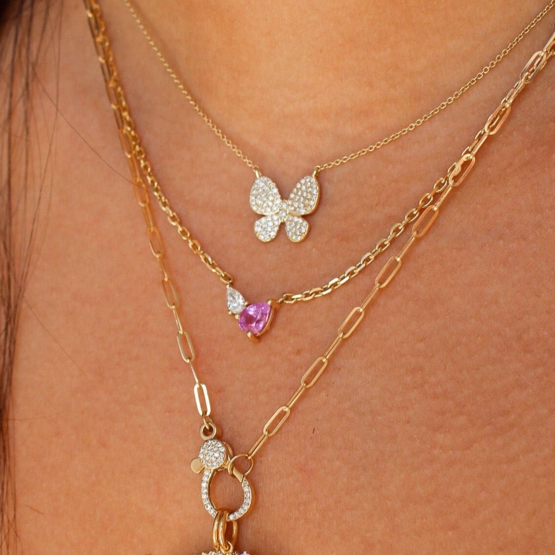 Gold Pave Diamond Butterfly Necklace
